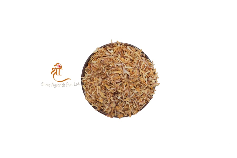 Pink dehydrated fried onion, clean-label, golden crisp, mild sweetness